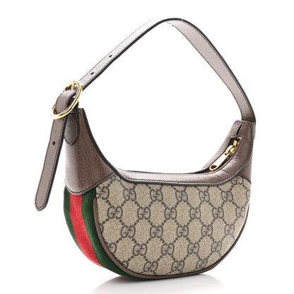 Gucci GG Supreme Monogram Textured Calfskin Web Mini Ophidia Half Moon Hobo Beige Ebony New Acero 3 of 10