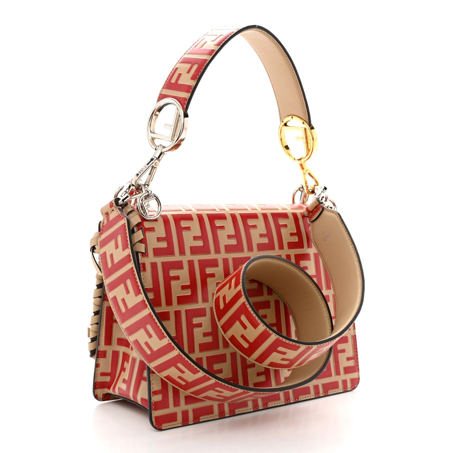 Fendi Vitello Century F is Fendi Whipstitch Threads FF Embossed Kan I Shoulder Bag Amido Fiamma 3 of 11