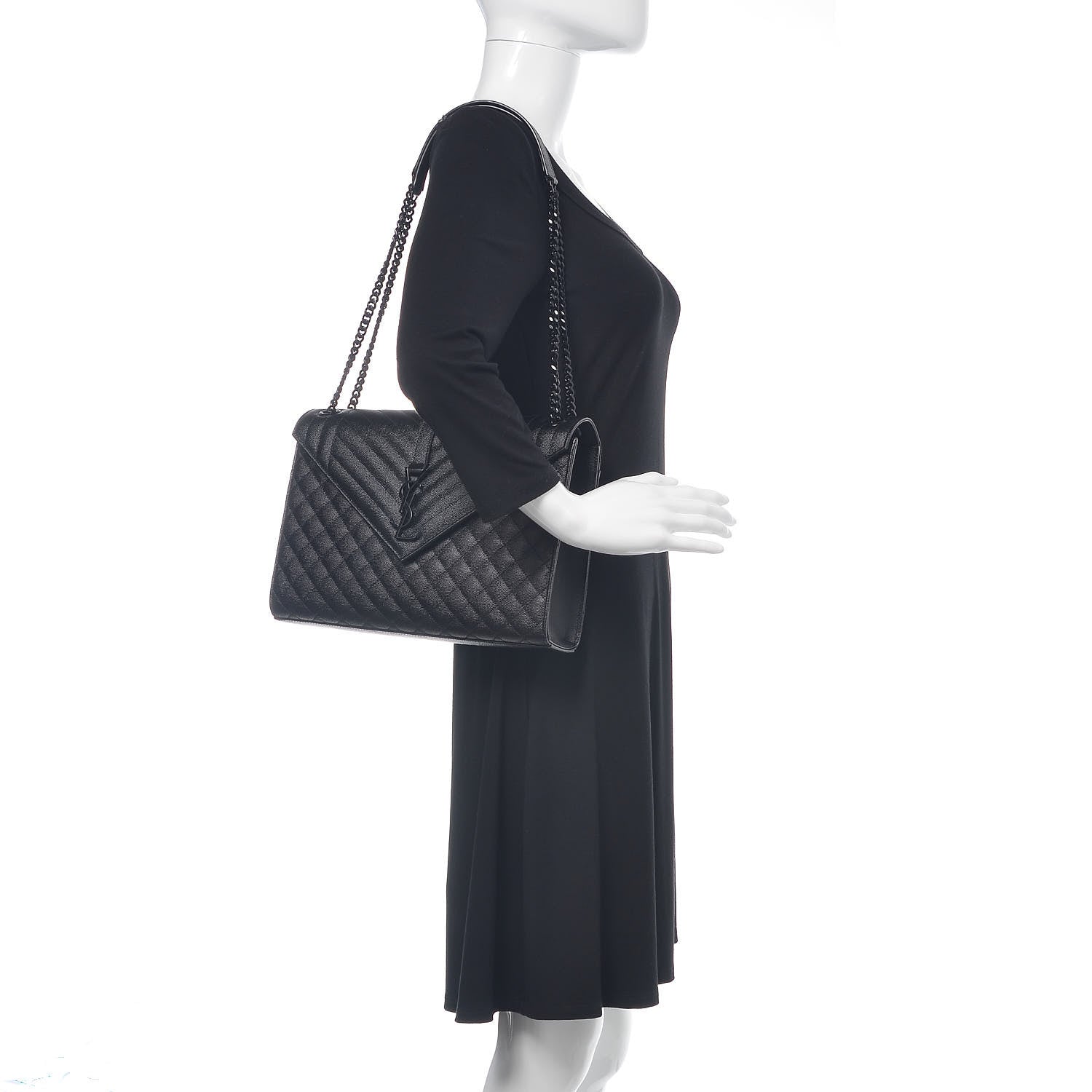 Saint Laurent Grain De Poudre Textured Mixed Matelasse Large Triquilt Monogram Monochrome Satchel Black 2 of 10