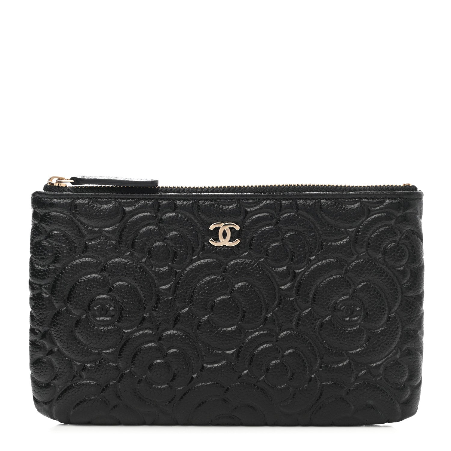 Chanel Caviar Camellia Embossed Small Pouch Black 1 of 8