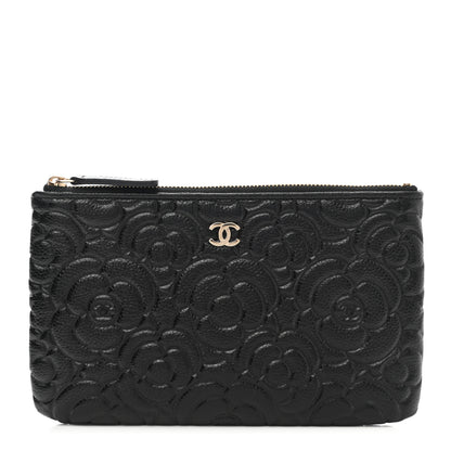 Chanel Caviar Camellia Embossed Small Pouch Black 1 of 8