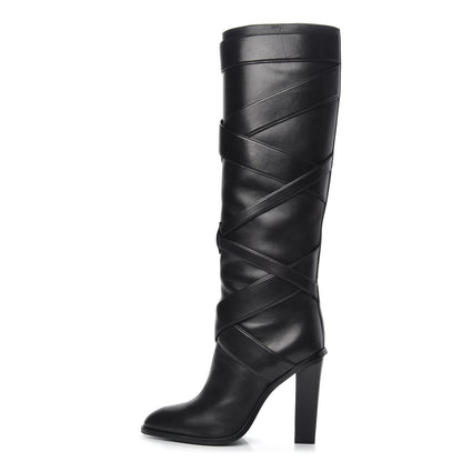 Saint Laurent Seta Calfskin Knee High Boot 36.5 Black 1 of 8