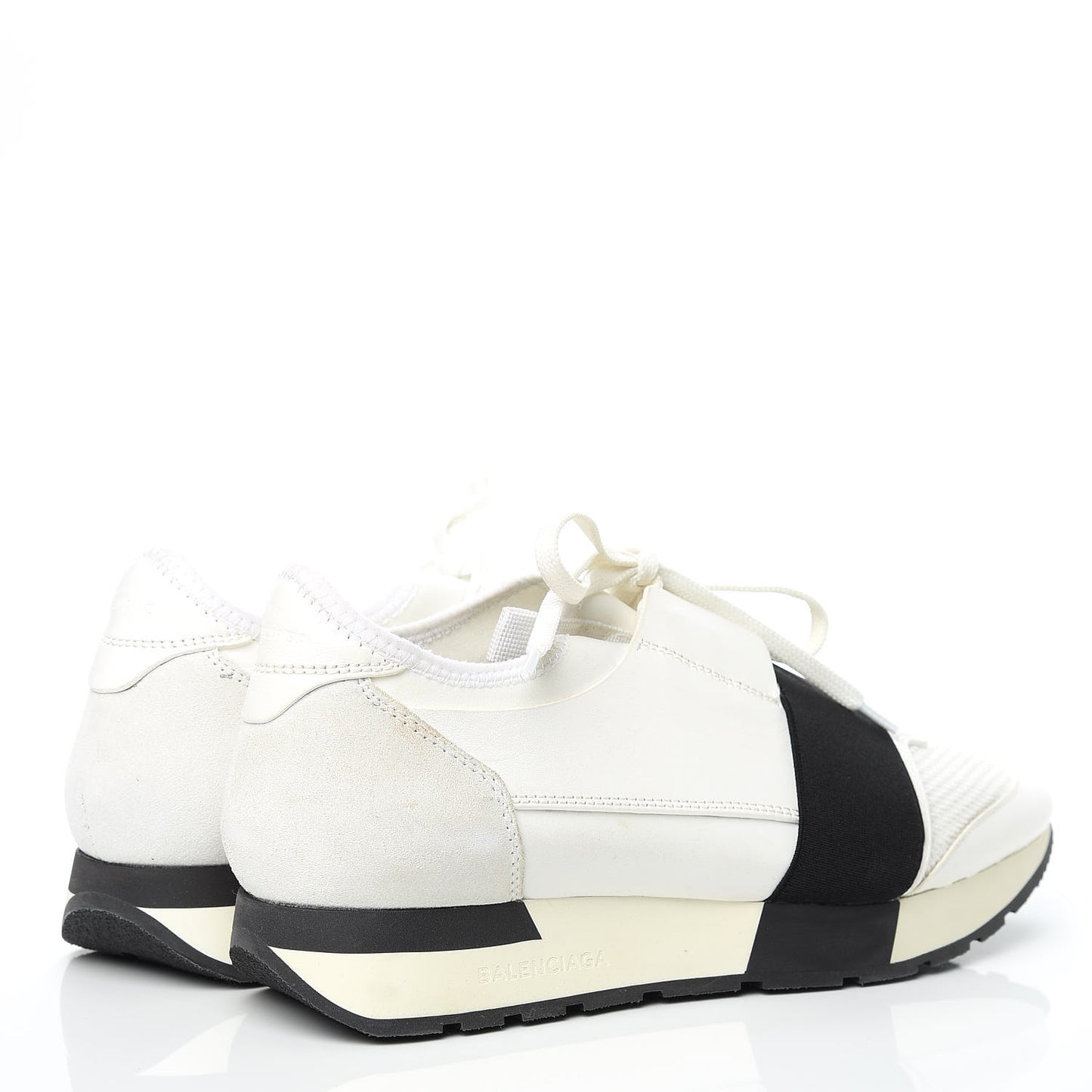 Calfskin Neoprene Mesh Suede Race Runner Sneakers 40 White Black
