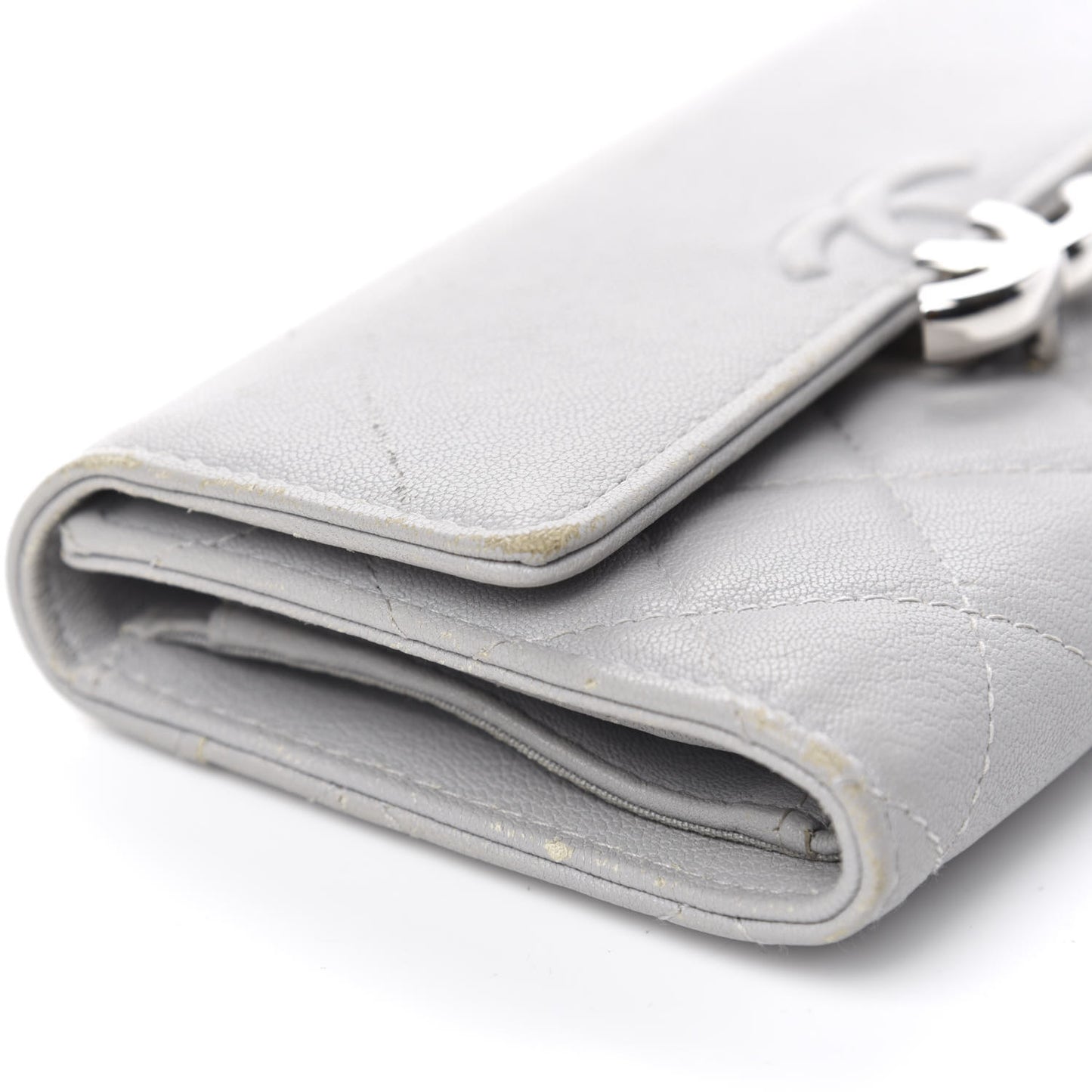 Lambskin Quilted CC Box Flap Wallet Grey