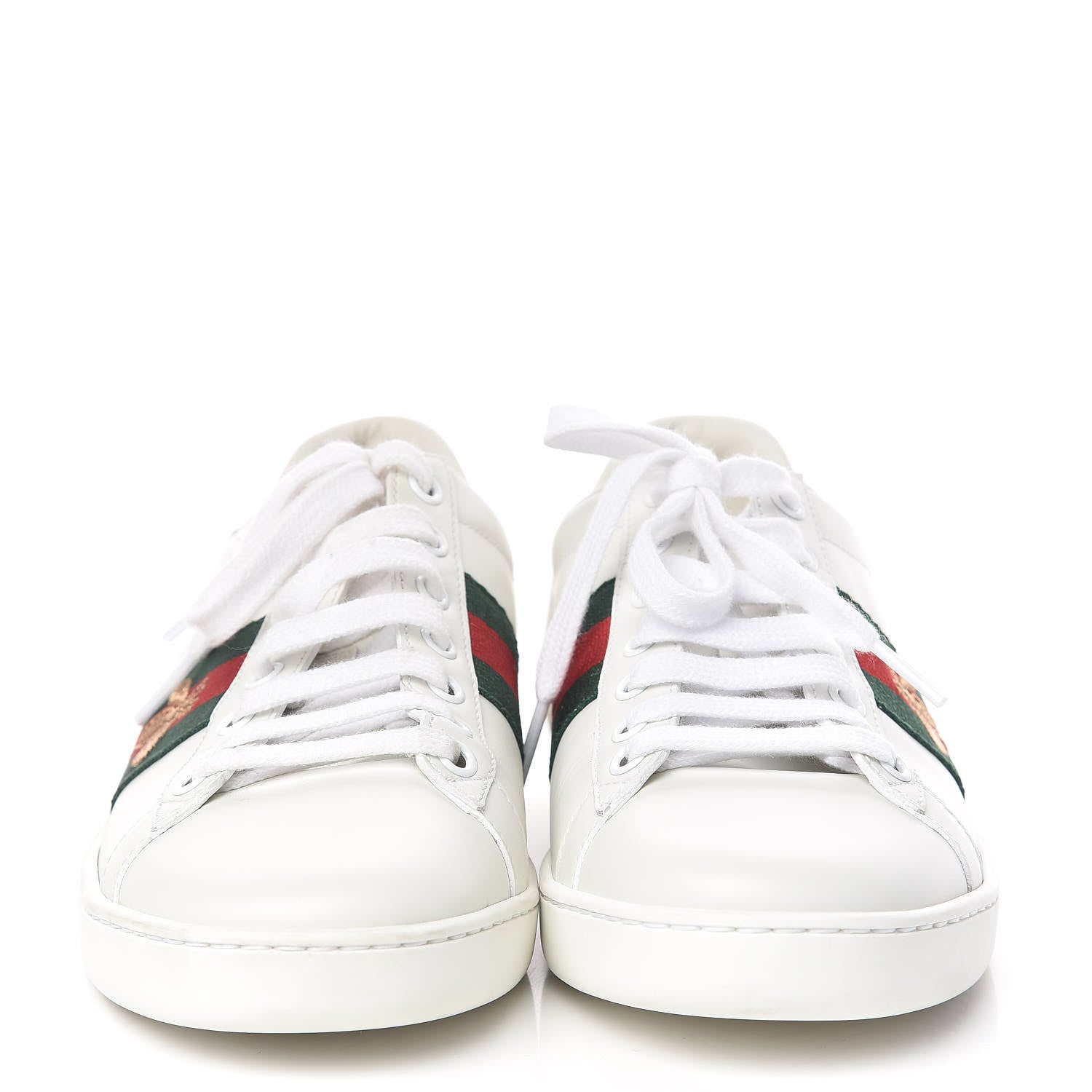 Gucci Calfskin Ayers Bee Embroidered Womens Ace Sneakers 37 White Green 2 of 13