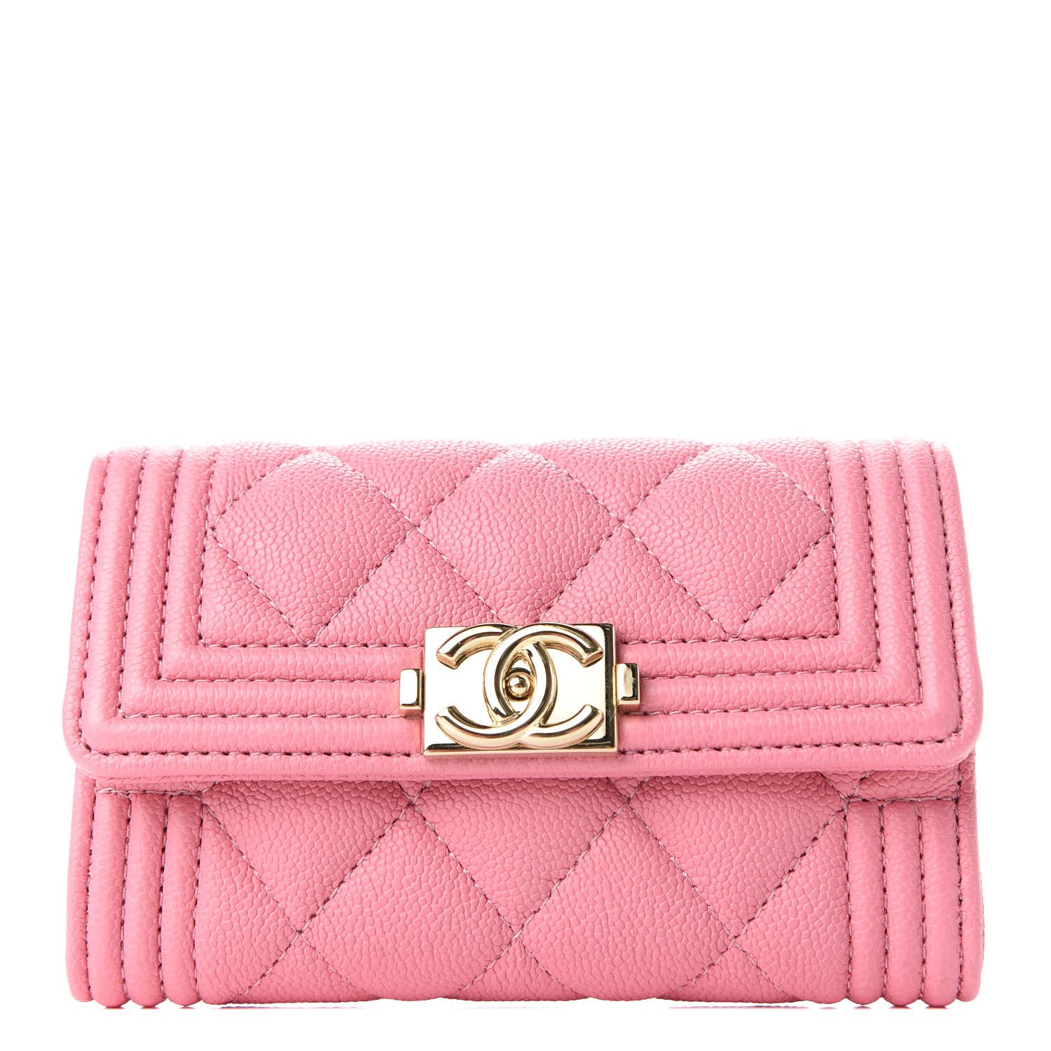 Chanel Caviar Quilted Boy Flap Card Holder Wallet Light Pink 1 of 9