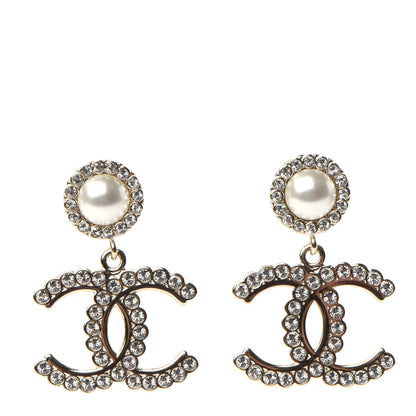 Chanel Crystal Pearl Bow-tiful CC Drop Earrings Gold 1 of 5