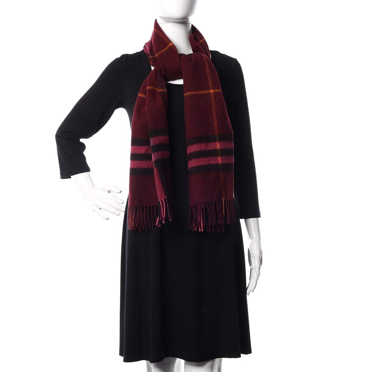 Cashmere Giant Check Fringe Scarf Dark Red
