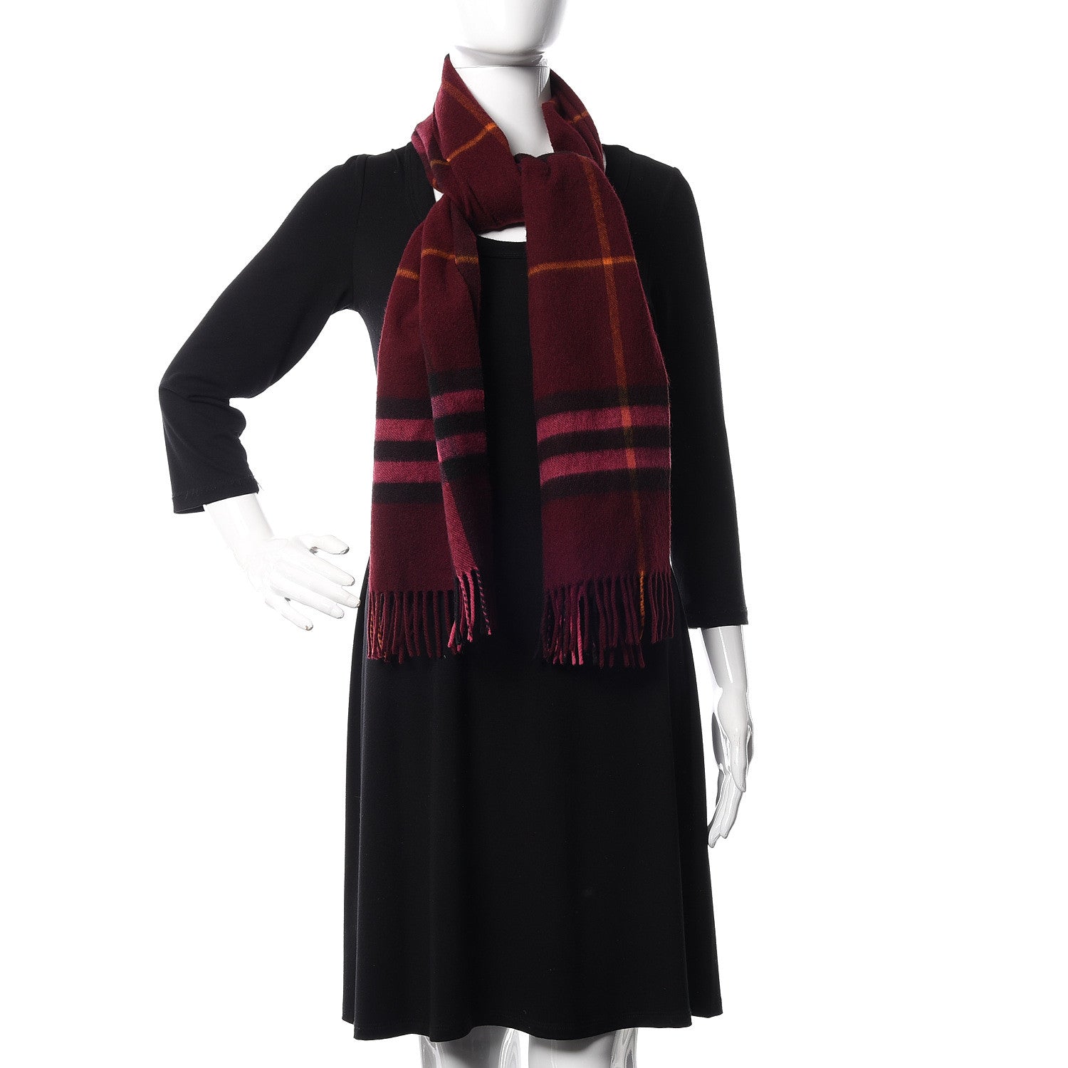 Burberry Cashmere Giant Check Fringe Scarf Dark Red 2 of 4