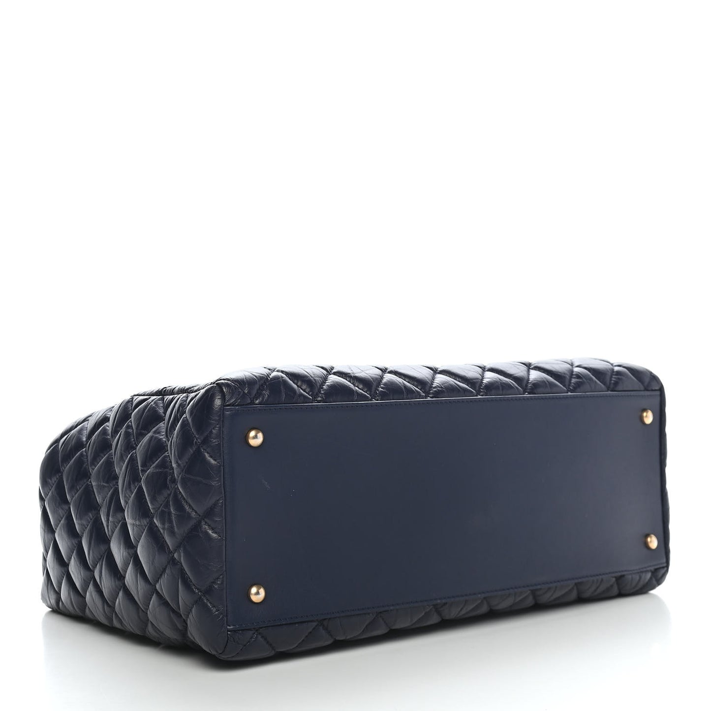 Aged Calfskin Quilted Large Coco Handle Shopping Tote Navy