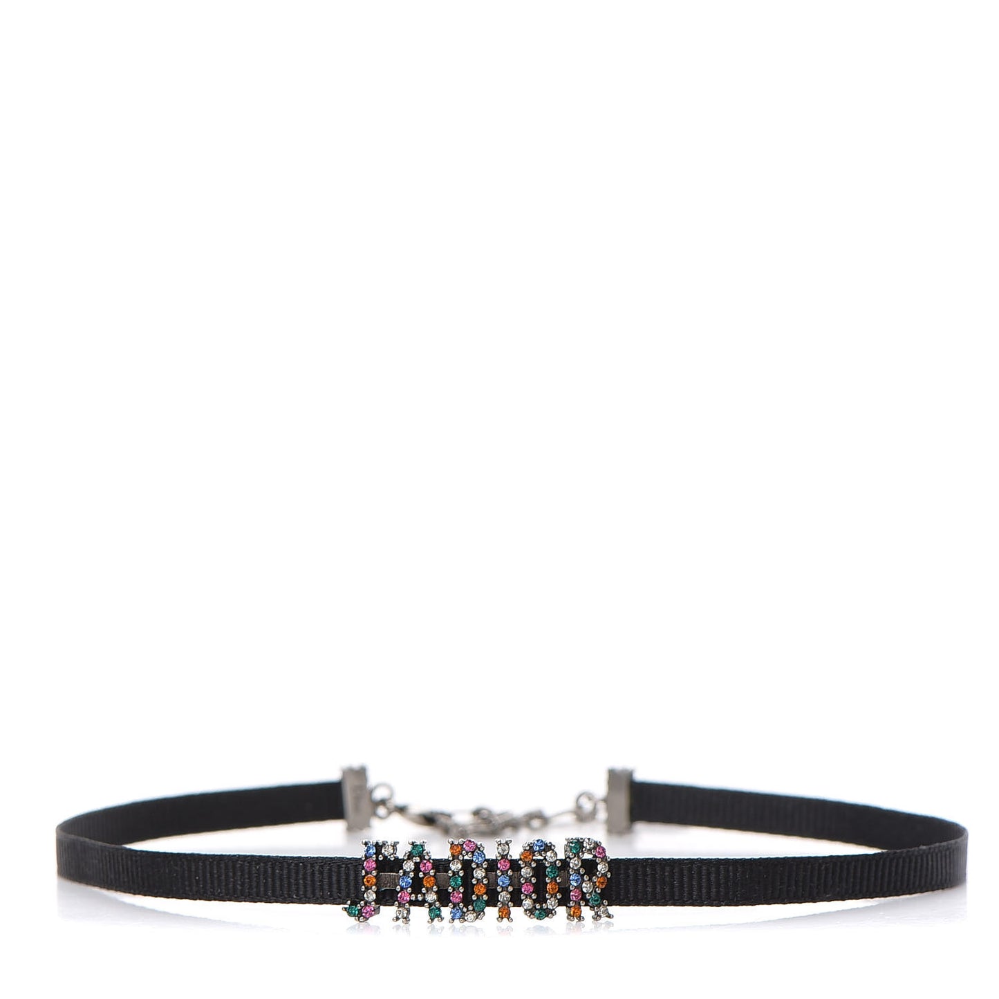 Grosgrain Ribbon Crystal J'Adior Logo Choker Necklace Multicolor