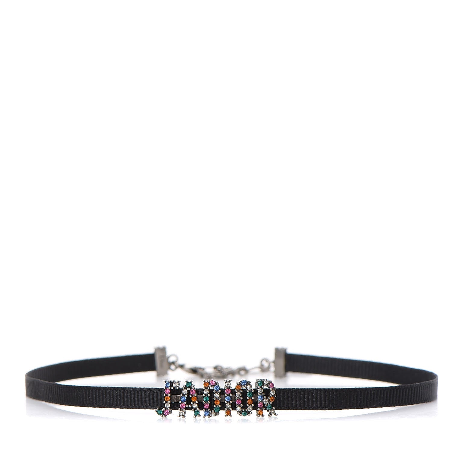 Christian Dior Grosgrain Ribbon Crystal J'Adior Logo Choker Necklace Multicolor 1 of 5