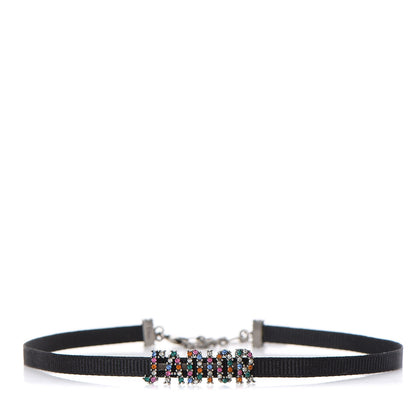 Christian Dior Grosgrain Ribbon Crystal J'Adior Logo Choker Necklace Multicolor 1 of 5