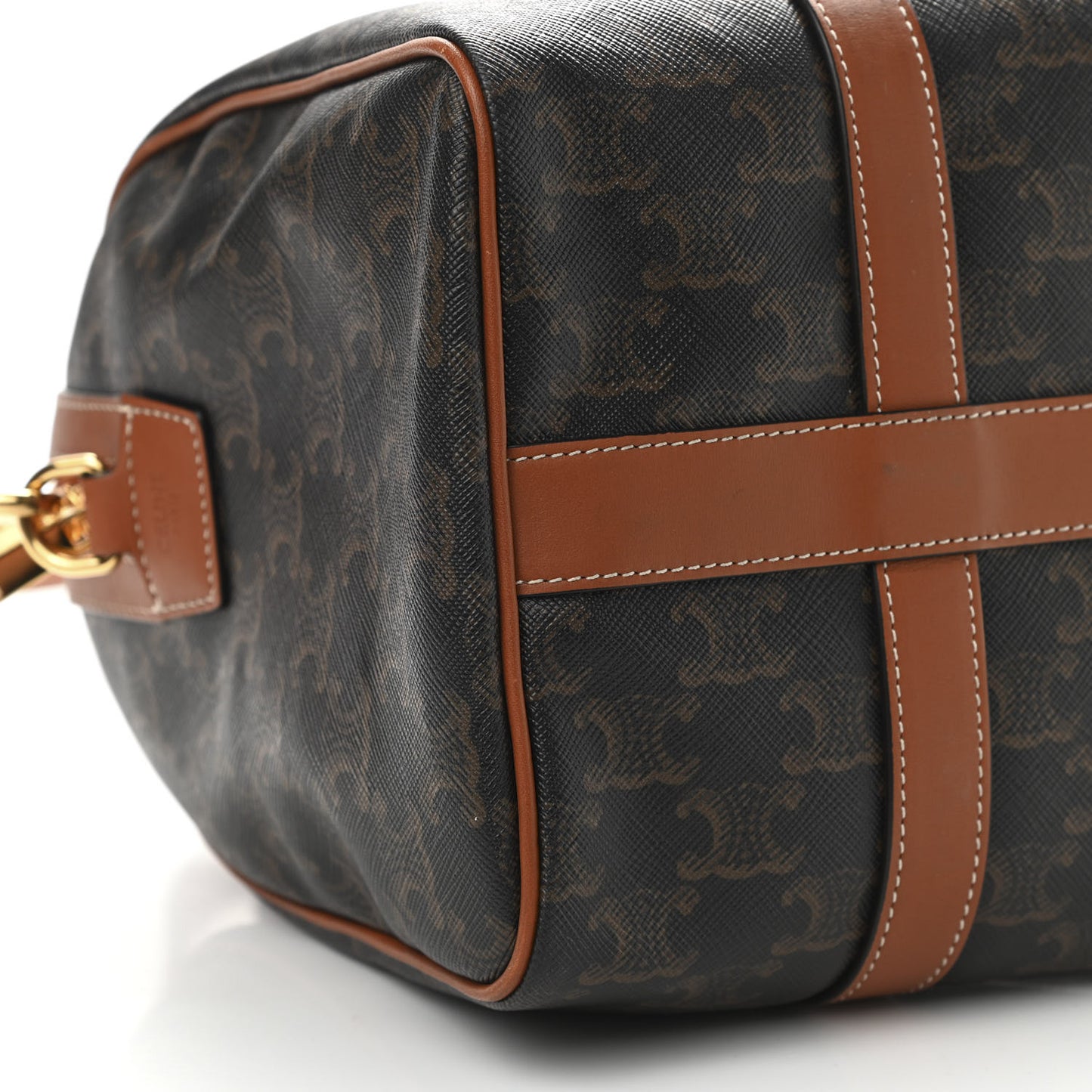 Triomphe Canvas Calfskin Boston Bag Tan