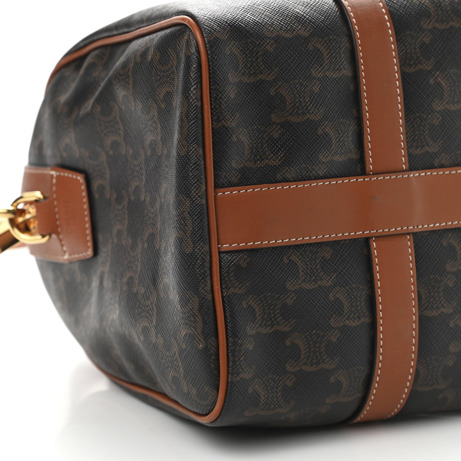 Celine Triomphe Canvas Calfskin Boston Bag Tan 9 of 22