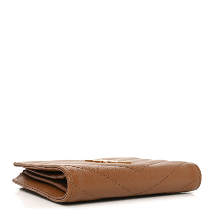 Saint Laurent Grain De Poudre Matelasse Chevron Monogram Zipped Card Case Natural Dark 4 of 8