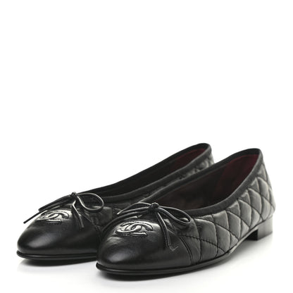 Chanel Aged Calfskin Quilted CC Cap Toe Ballerina Flats 37.5 Black 3 of 8
