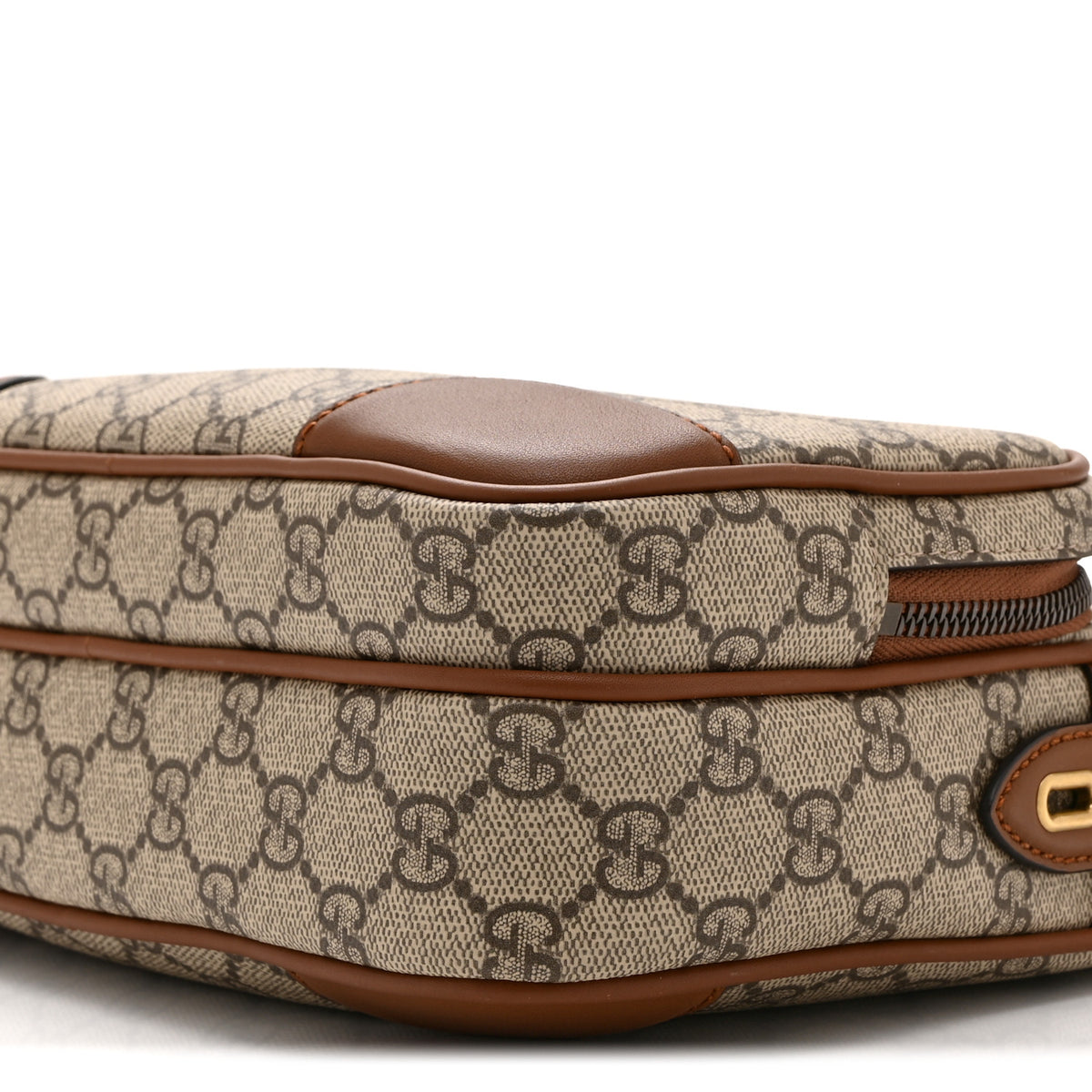 Gucci GG Supreme Monogram Textured Calfskin Emblem Medium Crossbody Beige Dark Brown 12 of 12