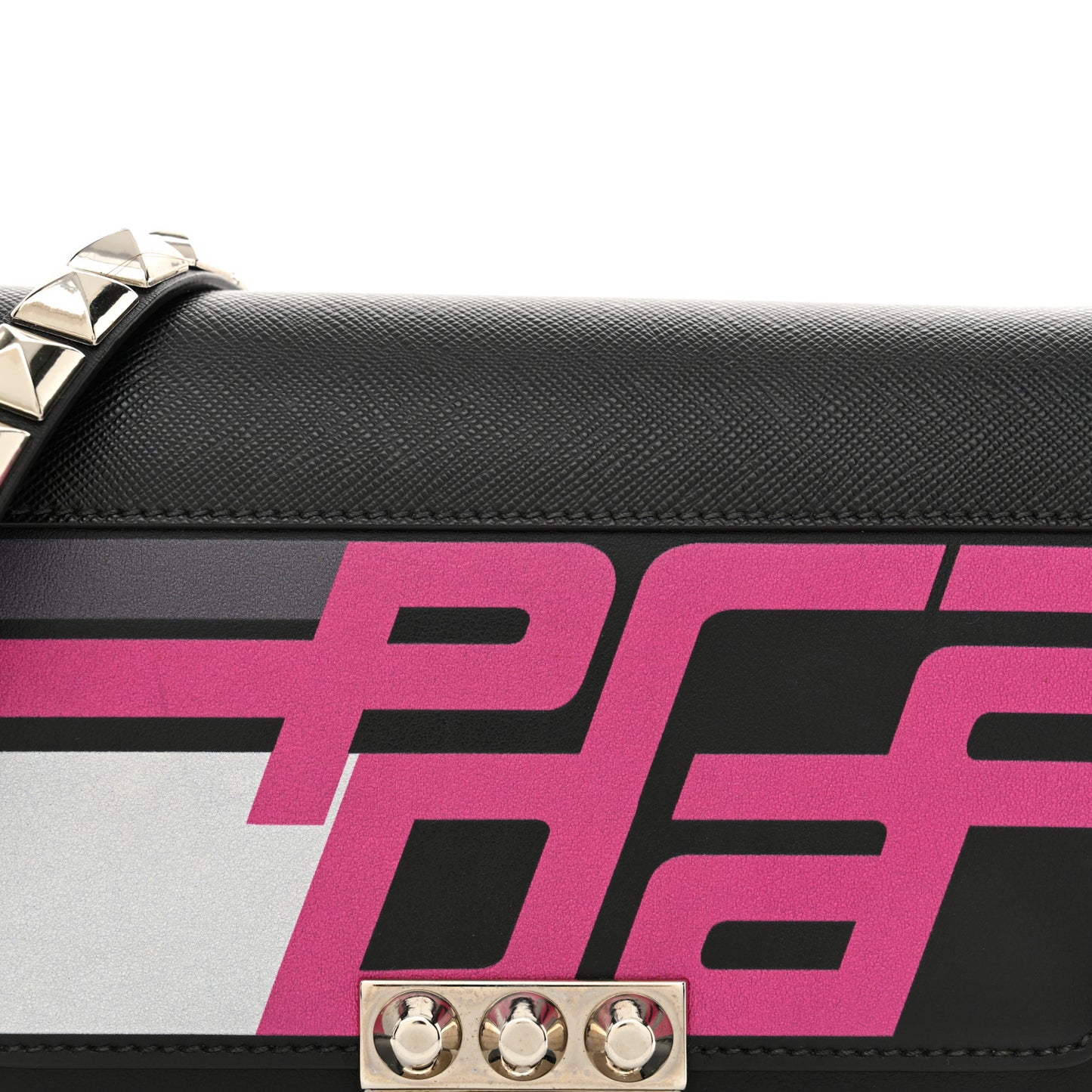 City Calfskin Saffiano Racing Logo Elektra Shoulder Bag Fuxia Black