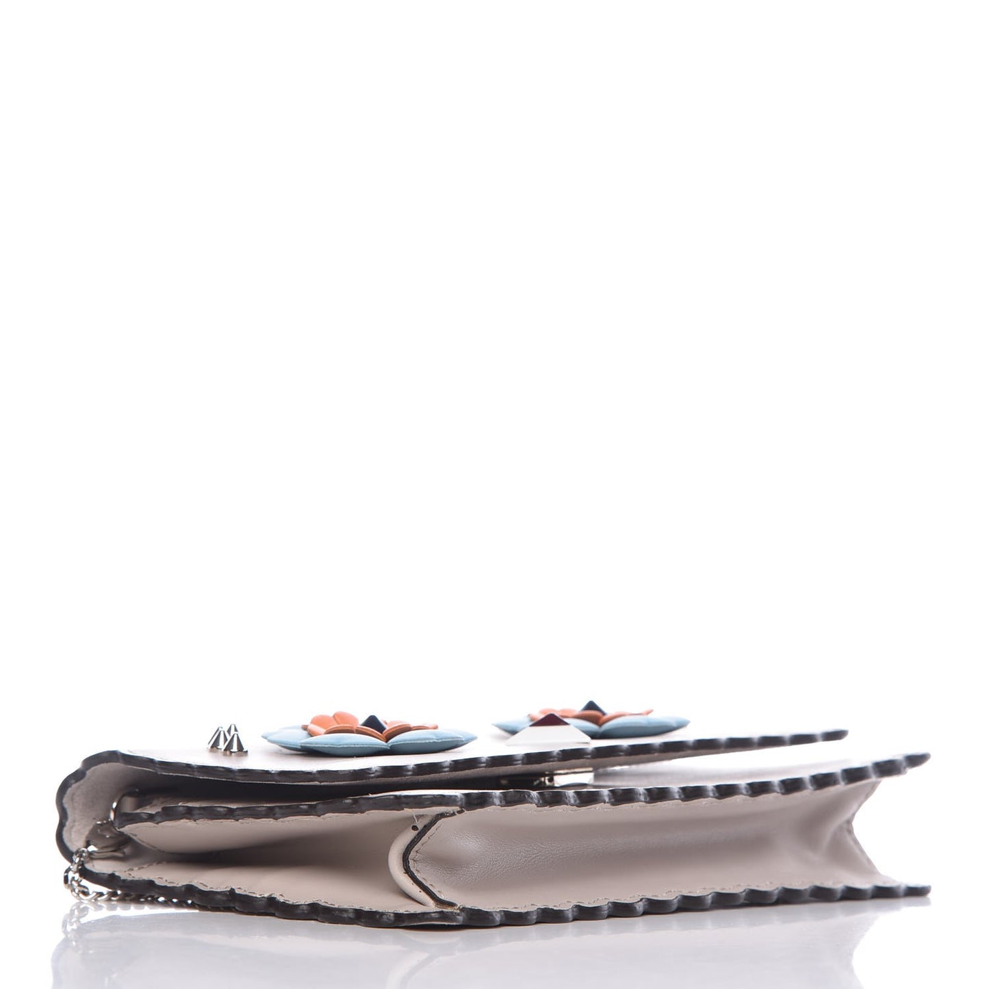 Vitello Century Lucido Nappa Hypnoteyes Scalloped Studded Tube Wallet on Chain Grigio Polvere Turchese Pallido Multicolor