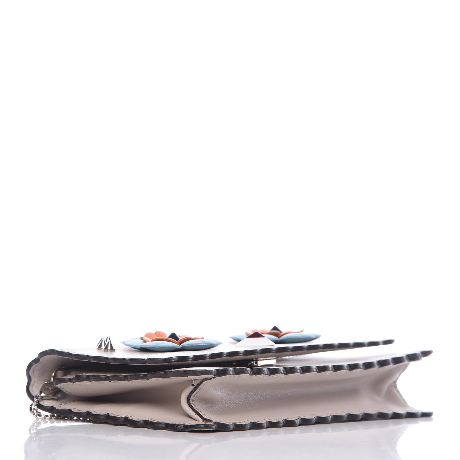 Fendi Vitello Century Lucido Nappa Hypnoteyes Scalloped Studded Tube Wallet on Chain Grigio Polvere Turchese Pallido Multicolor 4 of 11
