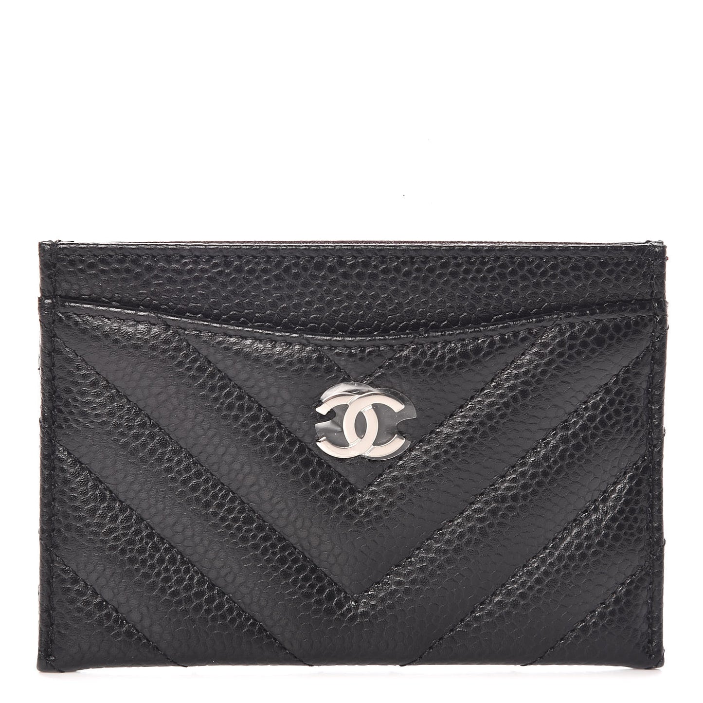 Caviar Chevron Quilted Card Holder Black