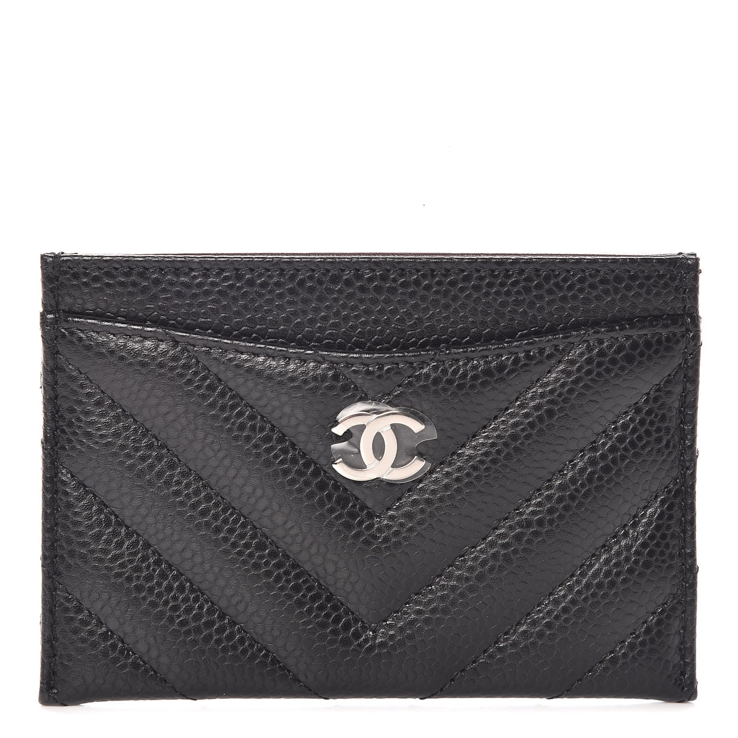 Chanel Caviar Chevron Quilted Card Holder Black 1 of 9