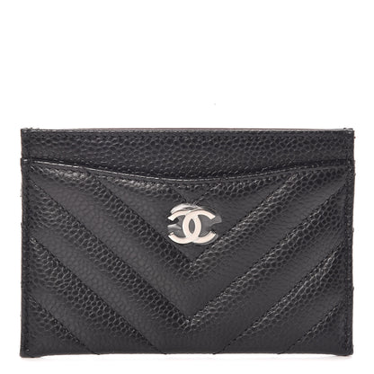 Chanel Caviar Chevron Quilted Card Holder Black 1 of 9