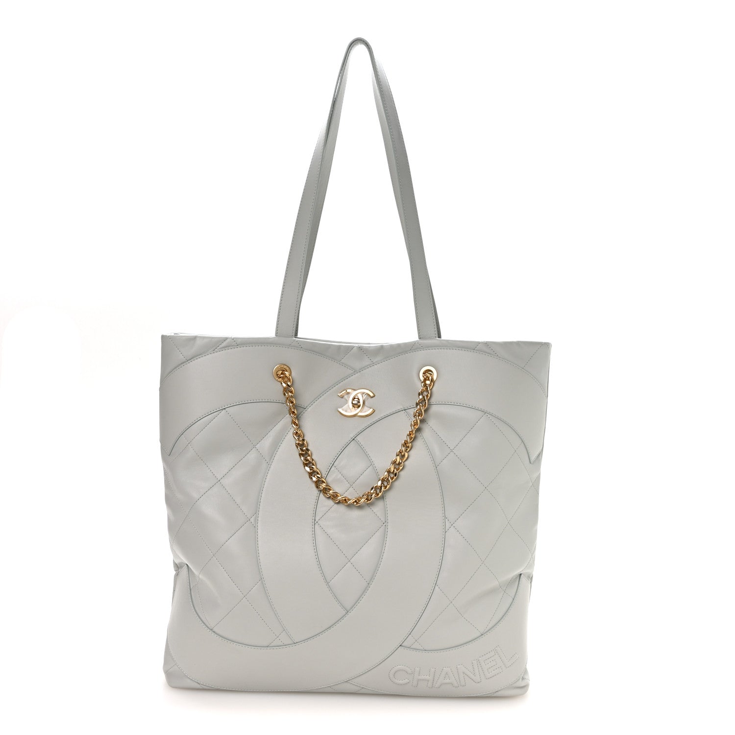 Chanel Calfskin Stitched CC Shopper Tote Light Grey 1 of 9