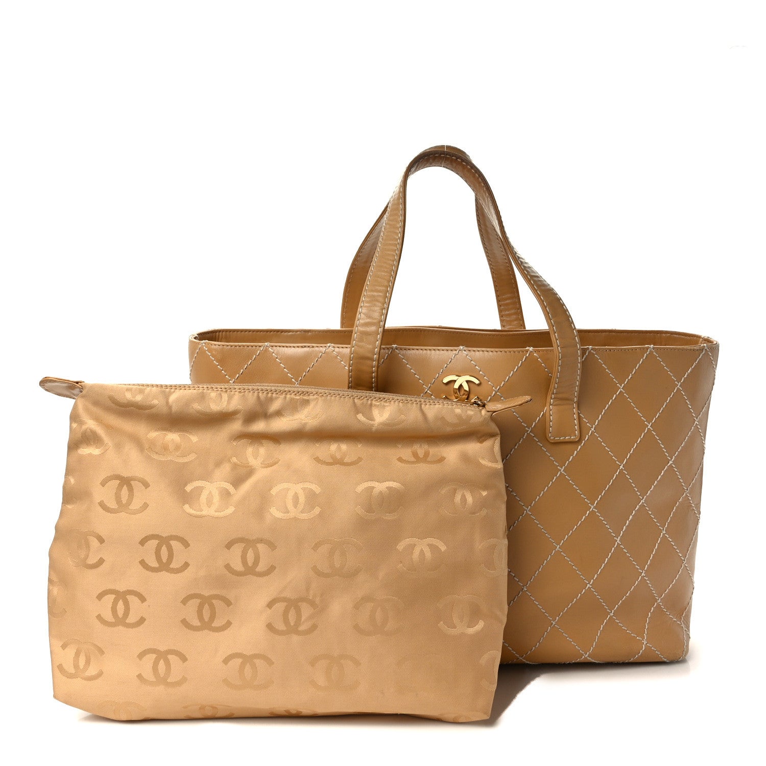 Chanel Calfskin Wild Stitch Large Tote Beige 1 of 11