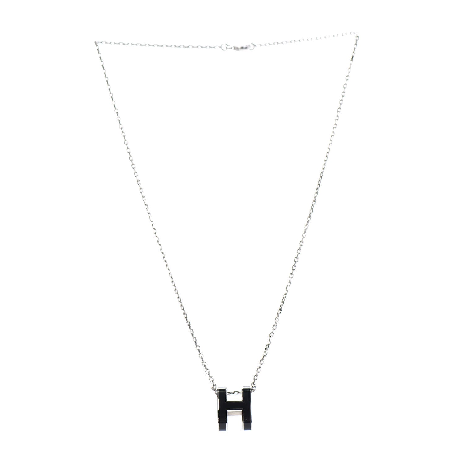 Hermes Lacquered Palladium Pop H Pendant Necklace Black 3 of 5