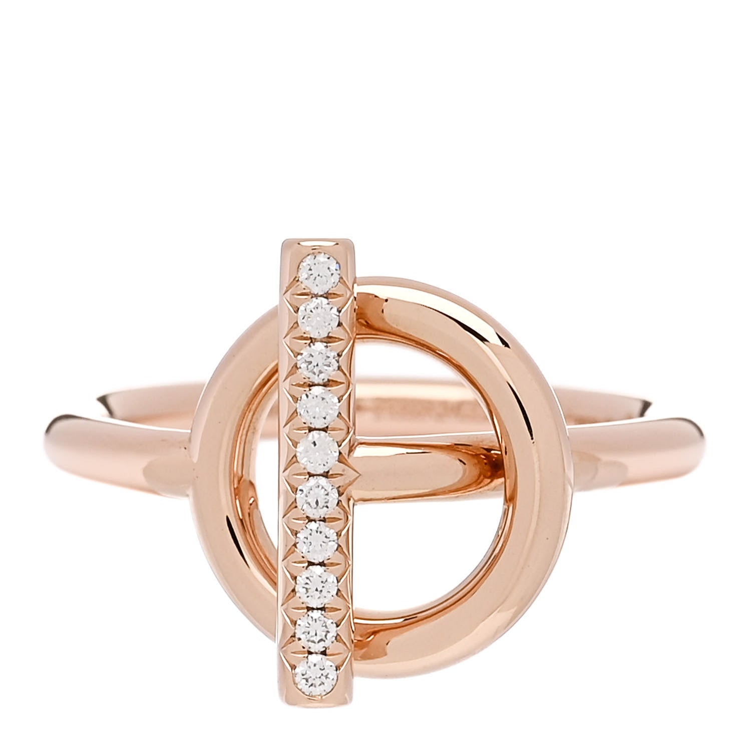 Hermes 18K Rose Gold Diamond PM Echappee Ring 51 5.75 1 of 5