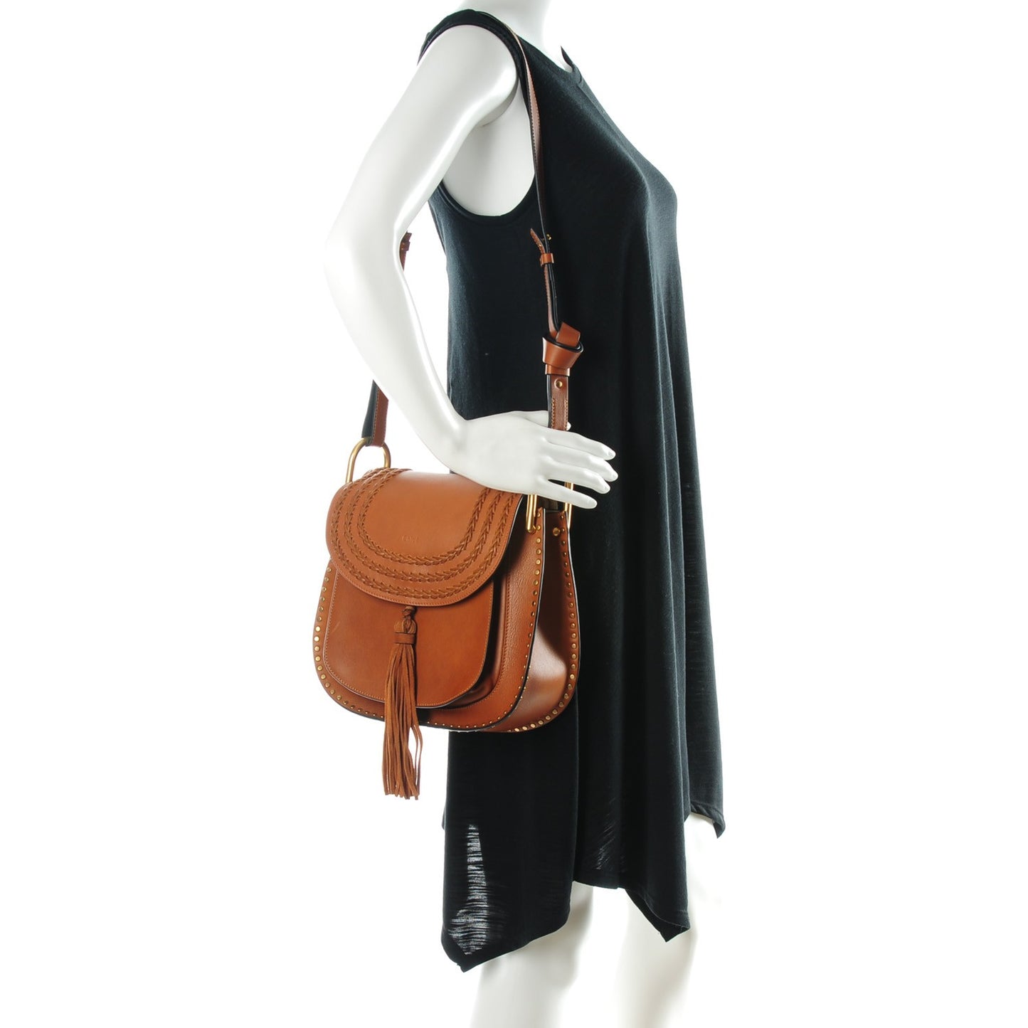 Calfskin Braided Medium Hudson Shoulder Bag Caramel