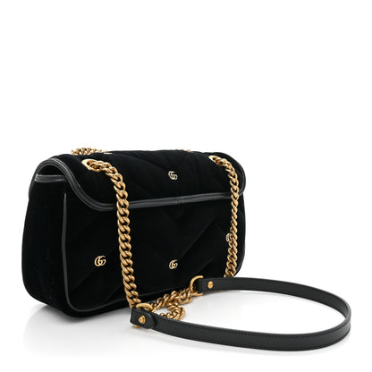 Gucci Velvet Matelasse Double G Studs Small Torchon GG Marmont Shoulder Bag Black 3 of 9