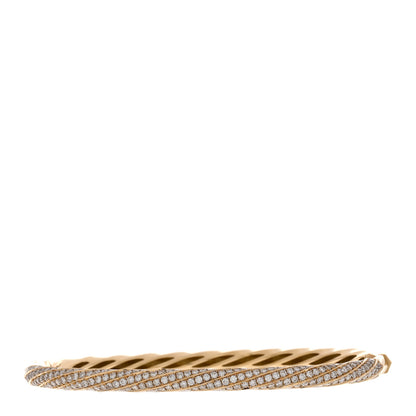 David Yurman 18K Yellow Gold Diamond 4mm Cable Edge Bangle Bracelet 1 of 3