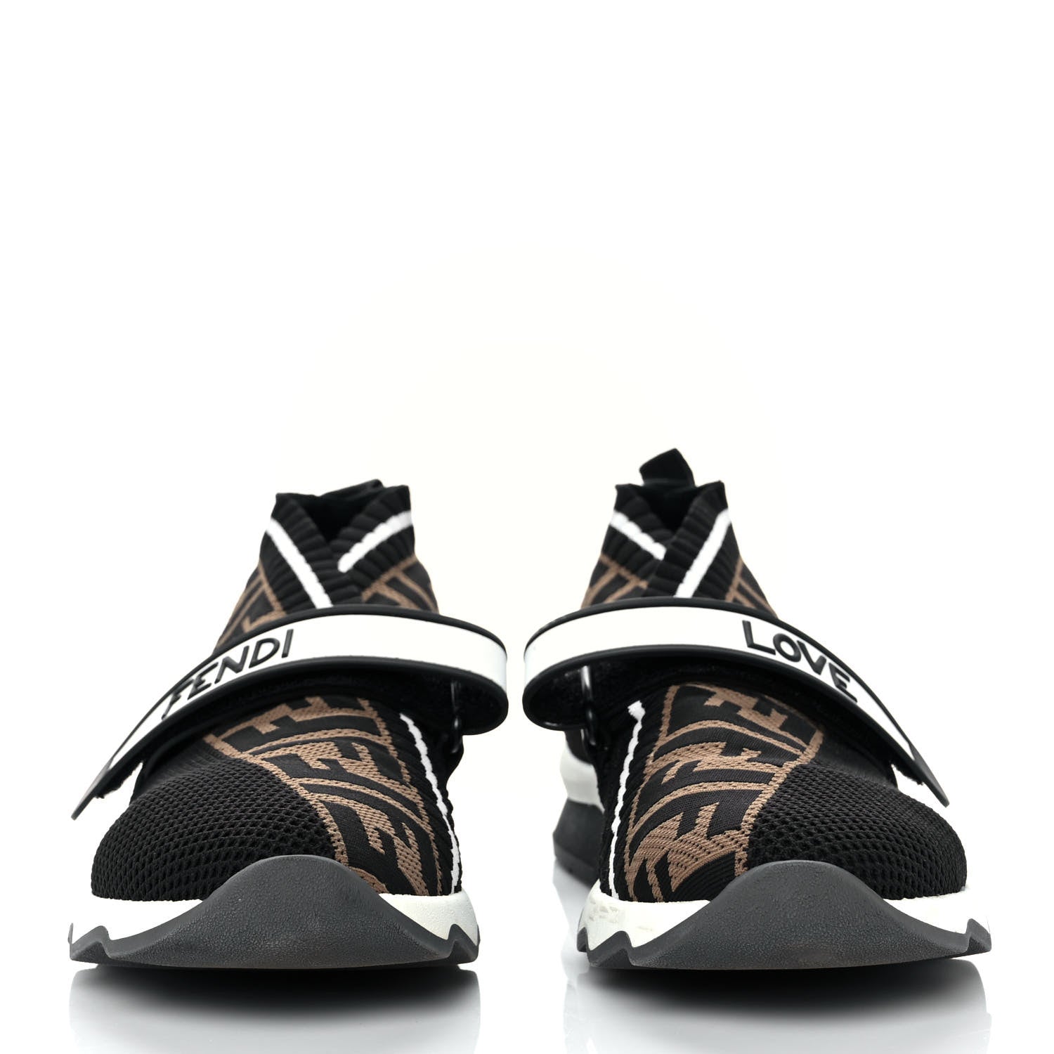 Fendi Stretch Yarn FF Stiff Band Rockoko Sneakers 39 Black White Tobacco 2 of 8