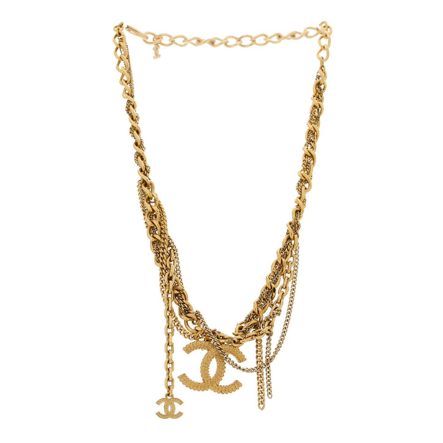 Metal Chain Link CC Multi Strand Choker Necklace Gold