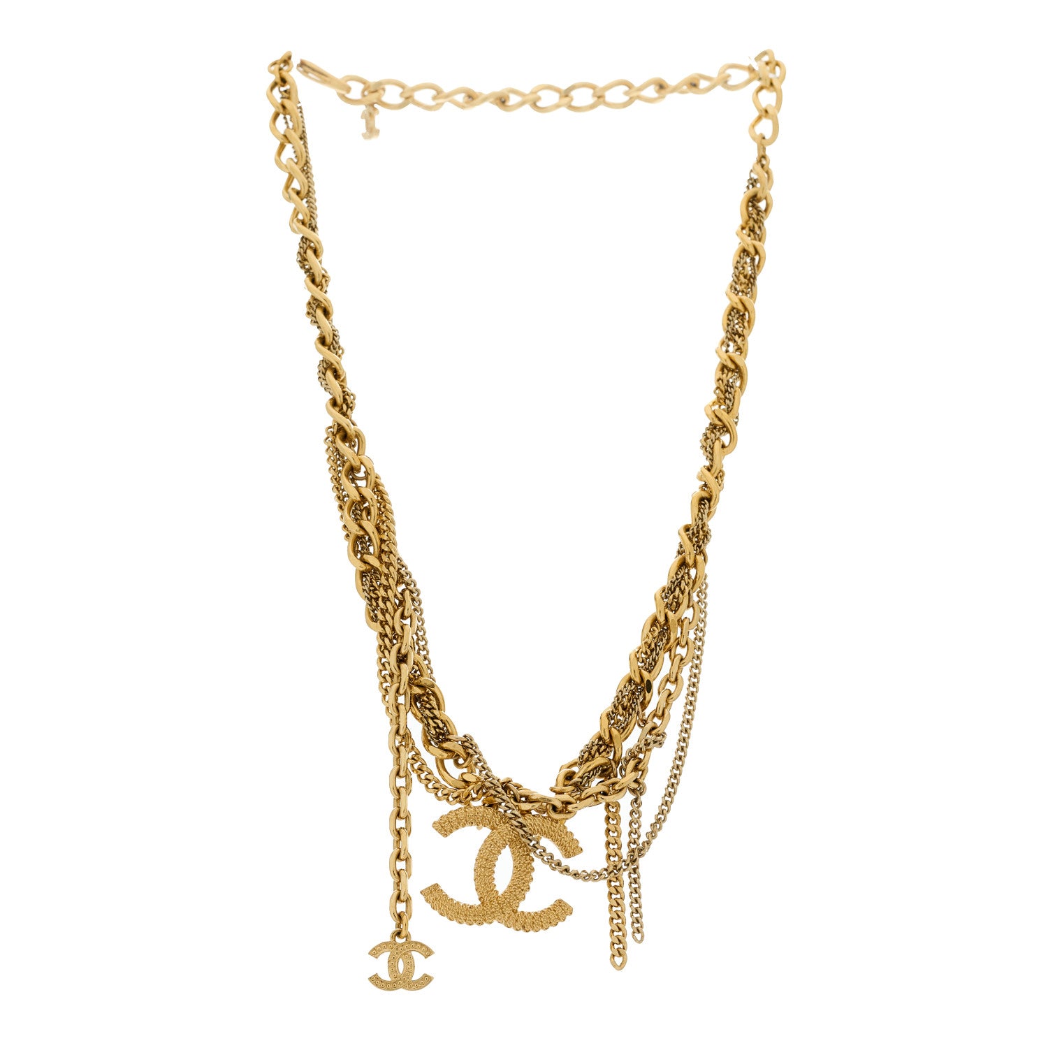 Chanel Metal Chain Link CC Multi Strand Choker Necklace Gold 3 of 5