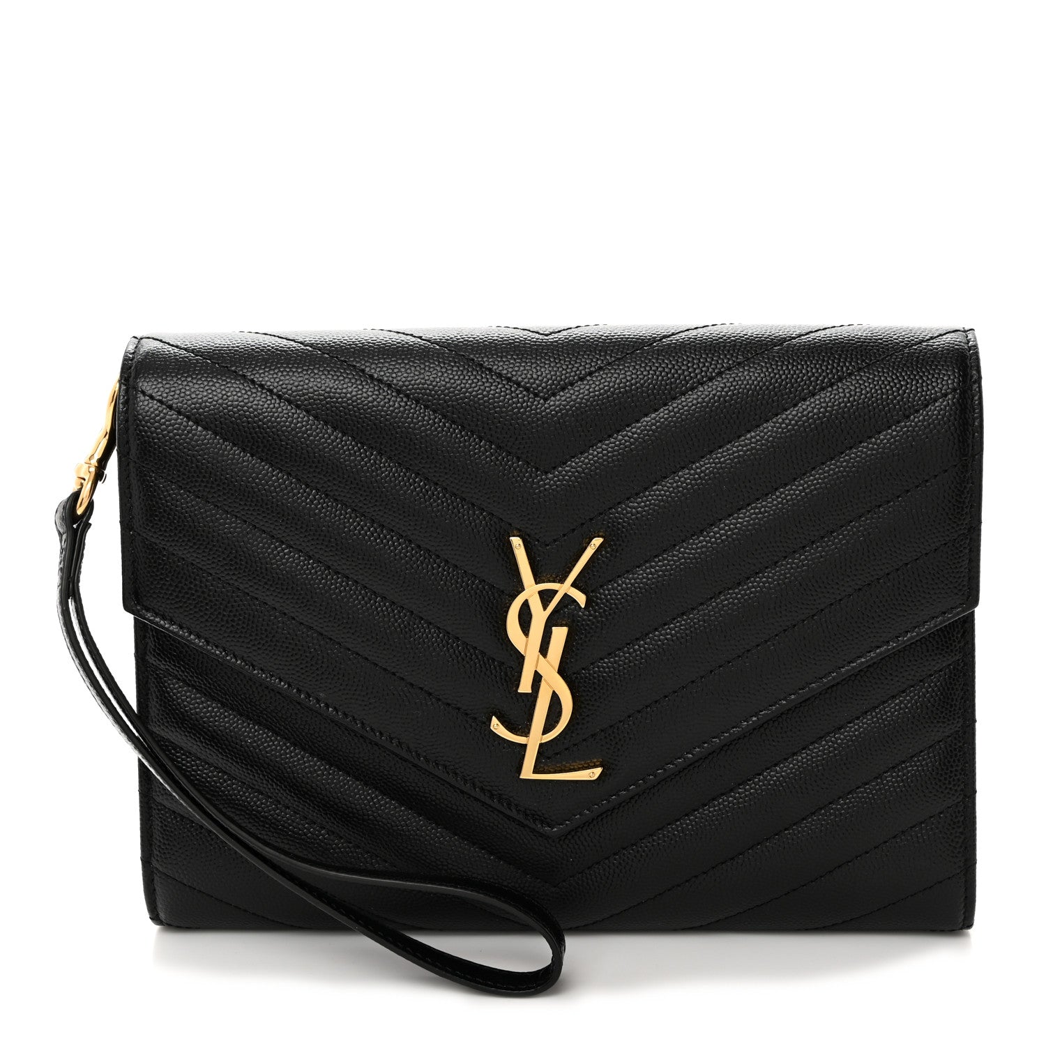 Saint Laurent Grain De Poudre Matelasse Chevron Monogram Envelope Clutch Black 1 of 8