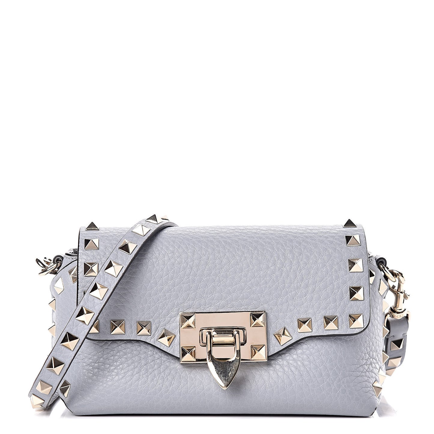 Pebbled Calfskin Mini Rockstud Crossbody Bag Light Stone