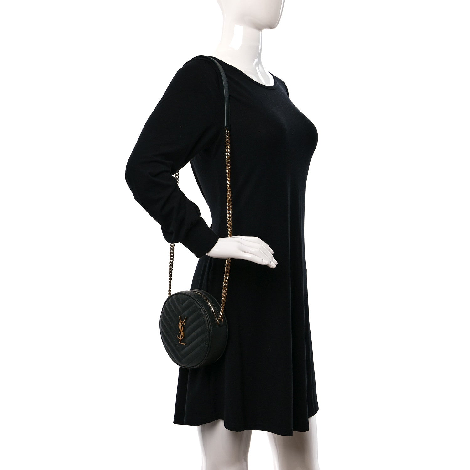 Saint Laurent Grain De Poudre Matelasse Chevron Quilted Round Vinyle Camera Bag New Vert Fonce 2 of 10