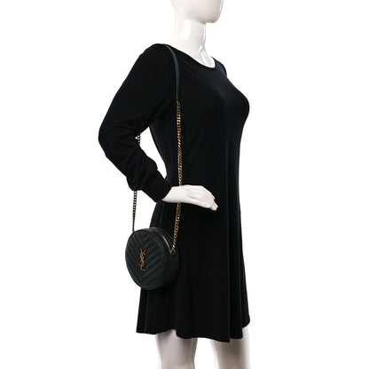 Saint Laurent Grain De Poudre Matelasse Chevron Quilted Round Vinyle Camera Bag New Vert Fonce 2 of 10