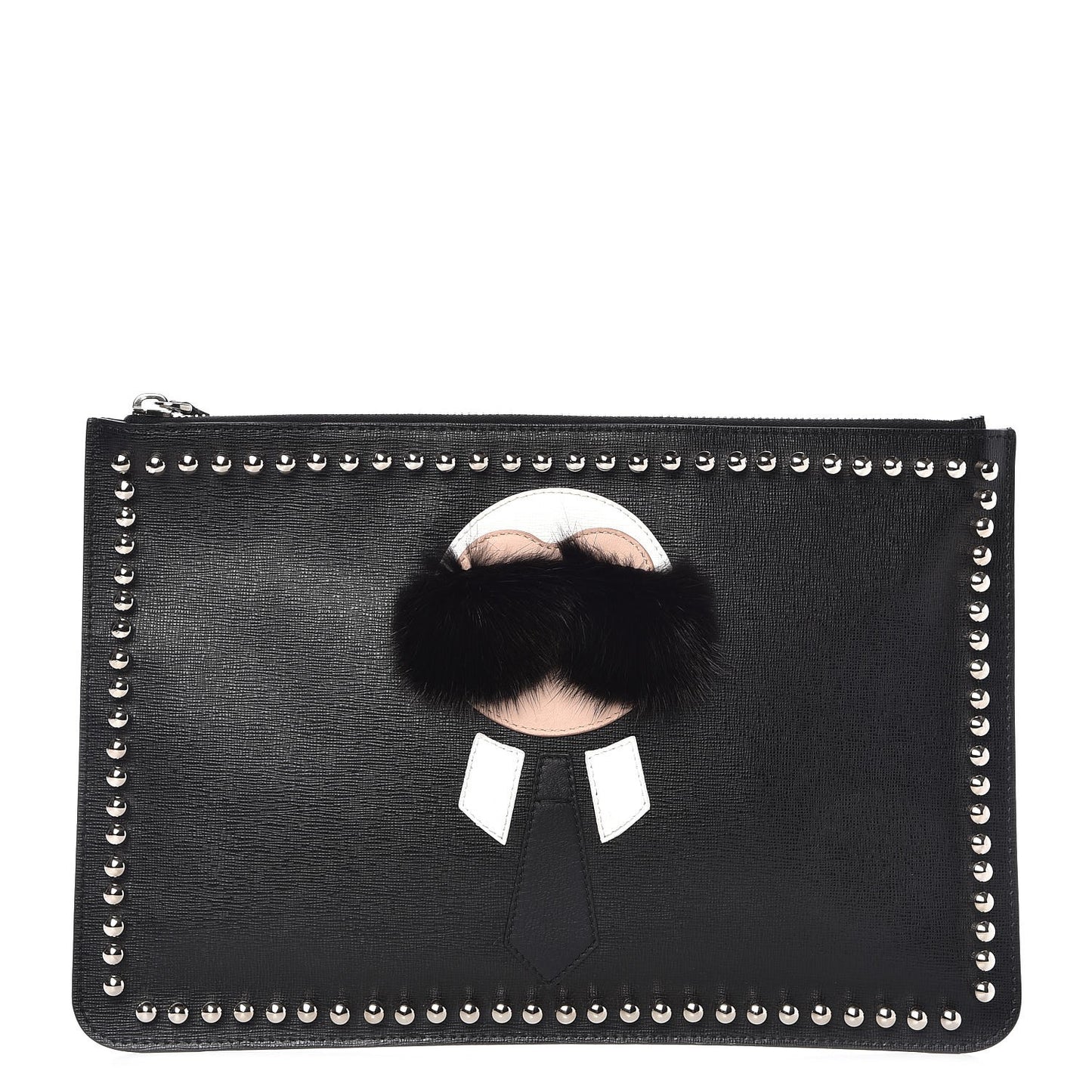 Vitello Elite Flamingo Mink Karlito Studded Pouch Black White Plaster