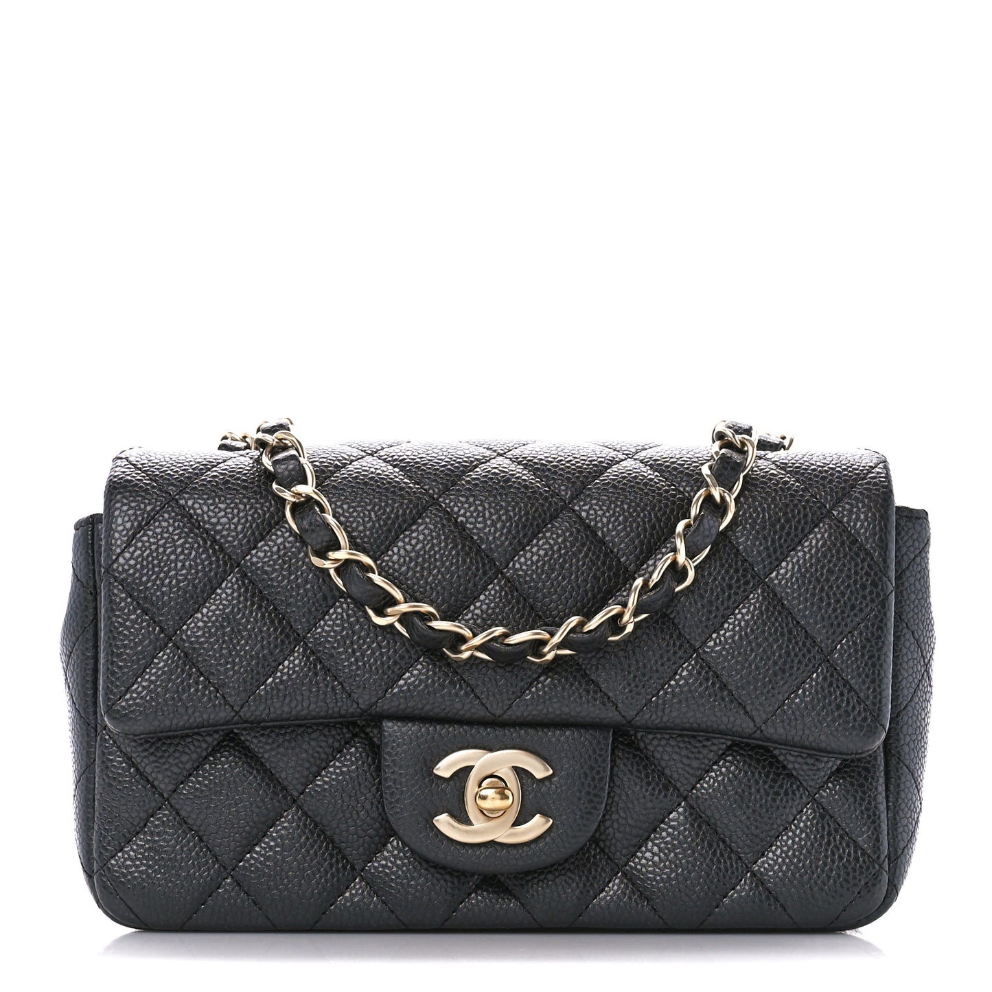 Iridescent Caviar Quilted Mini Rectangular Flap Charcoal