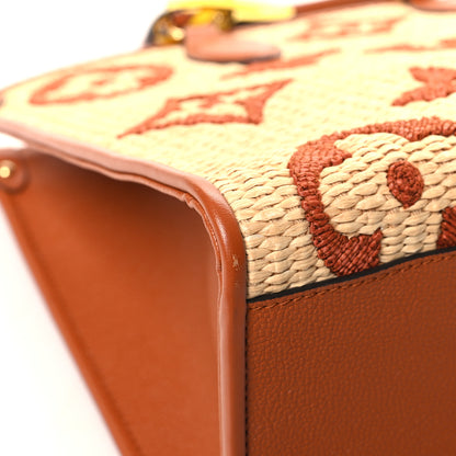 Louis Vuitton Raffia Calfskin Monogram Giant Onthego MM Tan 8 of 12