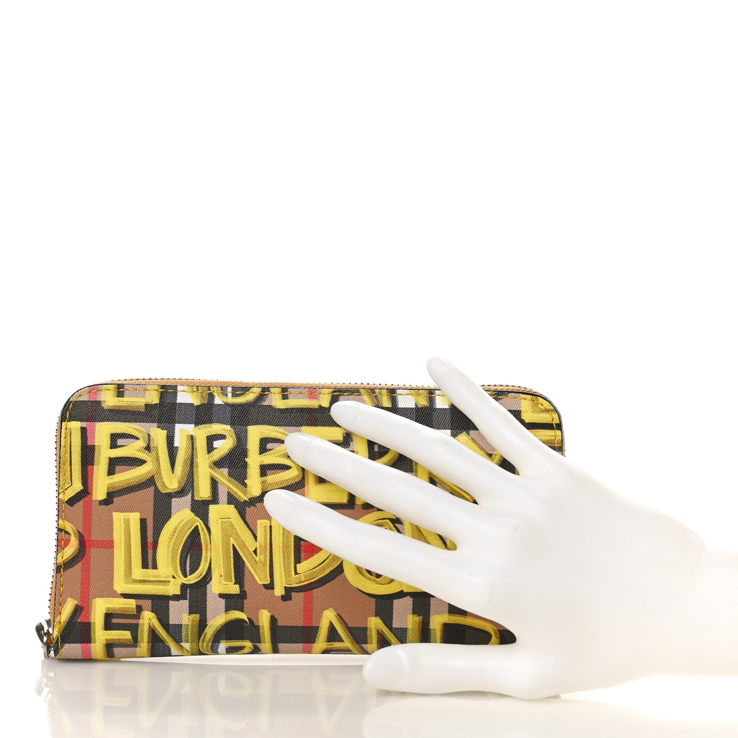Vintage Check Graffiti Print Zip Around Wallet Yellow