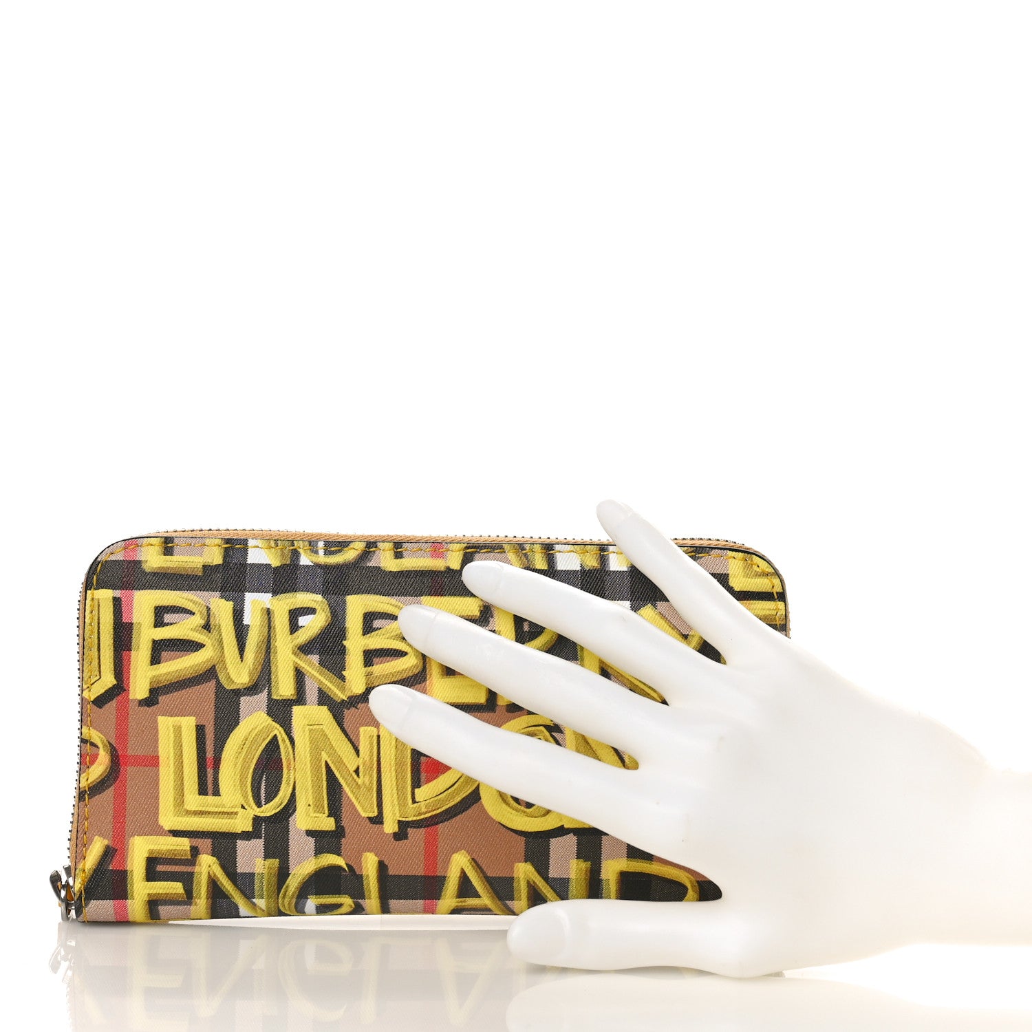 Burberry Vintage Check Graffiti Print Zip Around Wallet Yellow 2 of 8