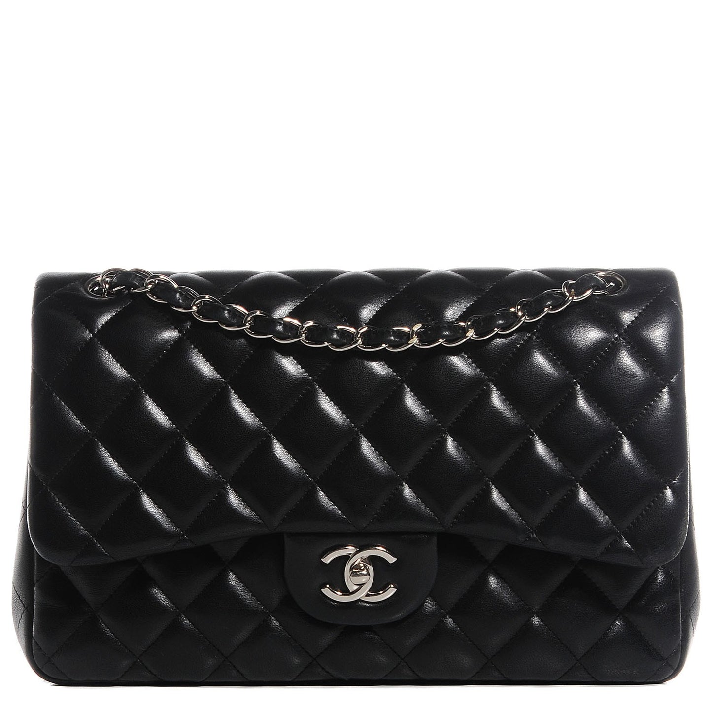 Lambskin Quilted Jumbo Double Flap Black