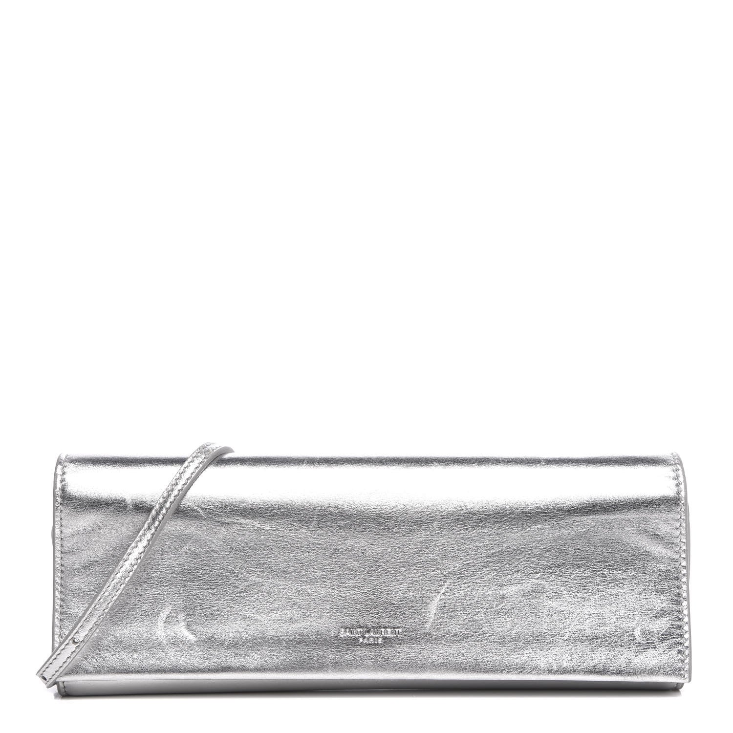 Saint Laurent Nappa Silk Fetiche Clutch Argento 1 of 15