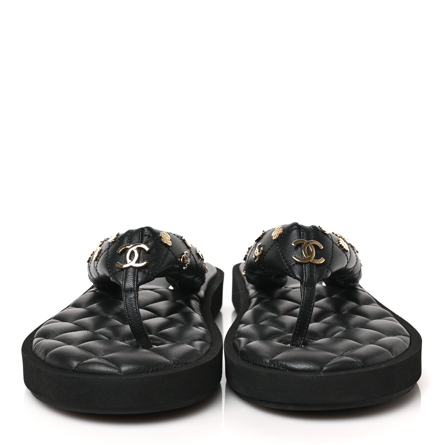 Chanel Lambskin Quilted Padded Charms Thong Sandals 39.5 Black 2 of 8
